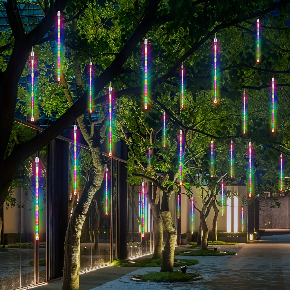 Solar Meteor Shower String Lights, Outdoor Solar Lights, Courtyard Garden Decorative Light Strings, Christmas And Halloween Decorative Lighting Fixtures, 192 LED Flower Themes, Independent Day Hanging Tree Decorations, Button Control With Light