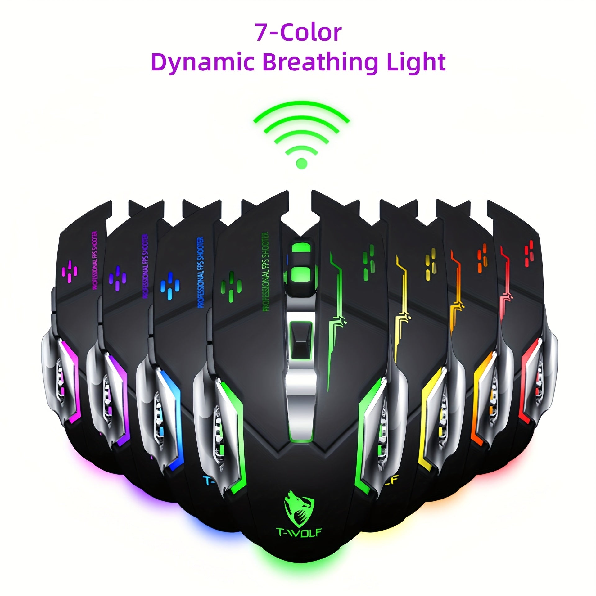 RGB Wireless Gaming Mouse, T-WOLF 2.4GHz + Wireless Rechargeable Mouse, Ergonomic Full Size Large Mouse For Long Hours Of Work Gaming And Study, Laptop PC Tablet Computer And Gaming Accessories, Back To School Gift