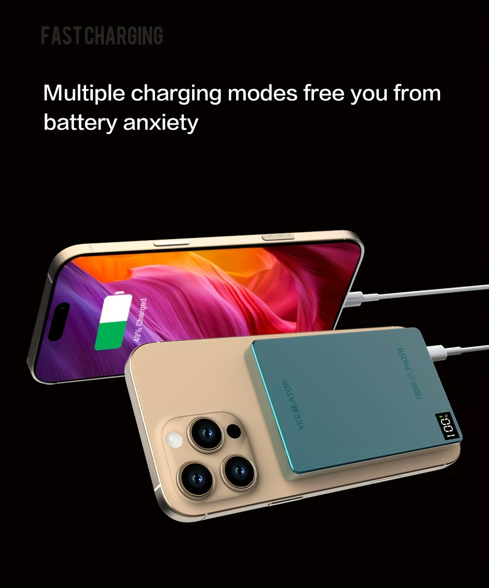 Compact 10000Mah Magnetic Wireless Fast Charging Power Bank, Featuring USB Type C 35W PD, USB 30W Qc 3.0 Fast Charging, Compatible with PPS, Designed for Magsafe Battery Pack