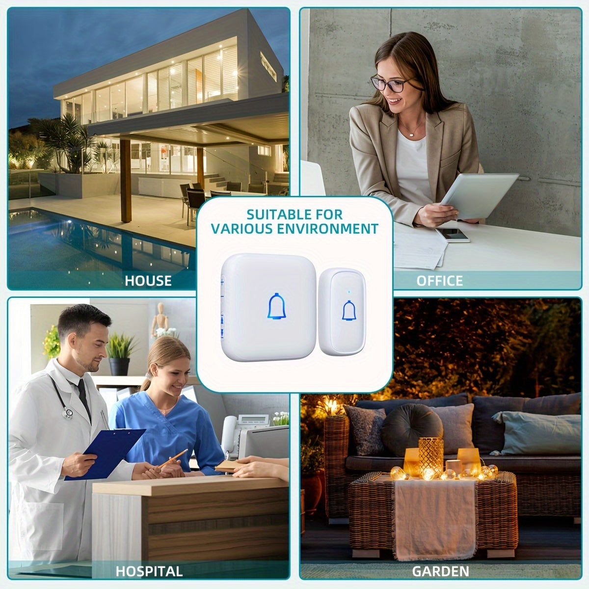 Wireless Doorbell 115dB with 56 Chimes Door Bell Ringer Wireless 1000ft Range Battery Doorbell Chime Kit 7 Levels Volume Mute Mode Doorbells for Home Kid Room Office 1 Button+2 Bell Chime
