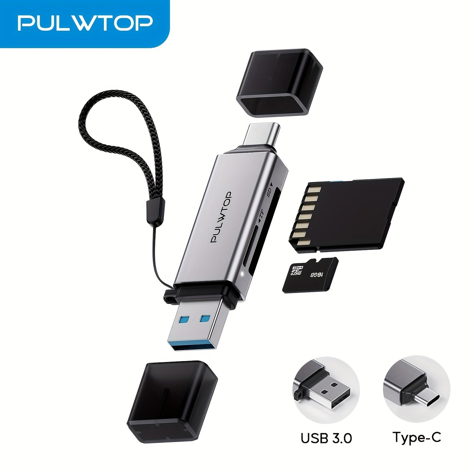 PUWLTOP USB 3.0 SD Reader, Dual Slots USB 3.0 Type C To Micro SD Card Adapter For SD/Micro SD/SDHC/SDXC/MMC [card Not Included], No Driver Needed, Plug And Play