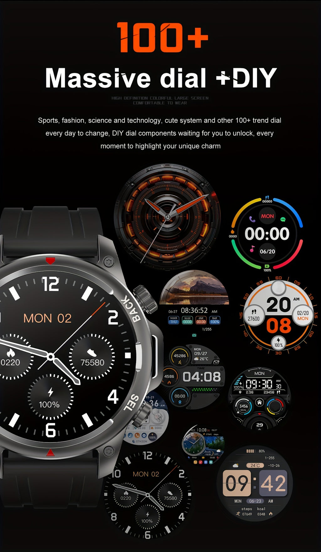 2024 New GPS Motion Trajectory Smart Watch for Men LED Lighting 360*360 HD Screen AI Voice Wireless Call NFC Smartwatch, Compass Sport Fitness Tracker Watches Outdoor Sports Smart Watch for Men Father's Day Gift