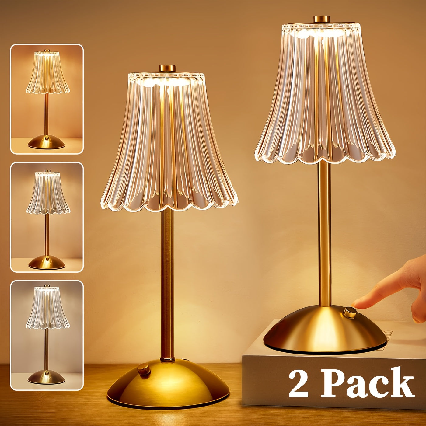 1pc/2pcs Vintage Mini Lamp, Suitable for Household, Dining Table, Dining Room Cordless Table Lamp, Golden Rechargeable Lamps, USB Charge 12'' Tall LED Brass Portable Outdoor Indoor Table Lamp, 3-Color LED Small Portable Touch Lamp.Halloween