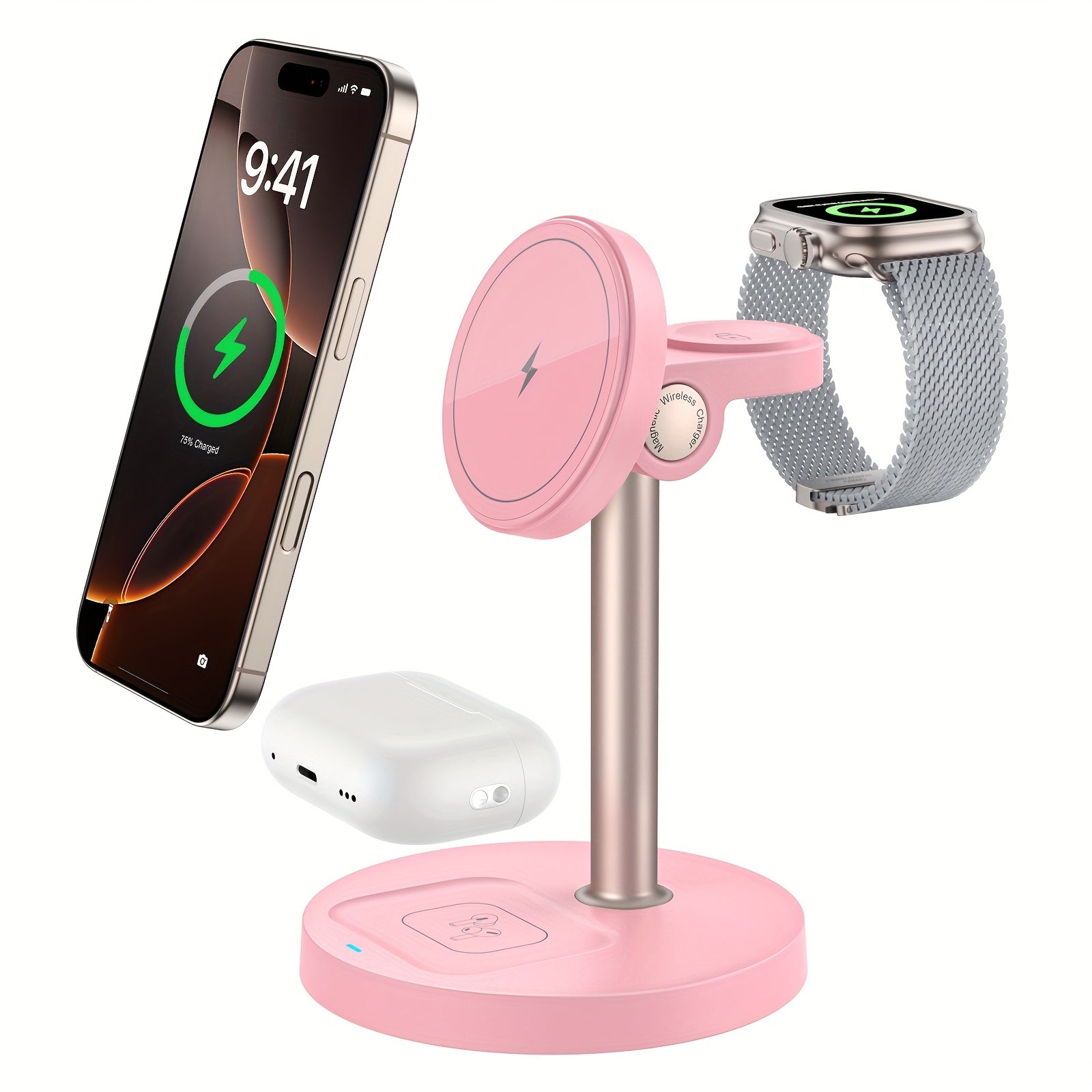 3in 1 Wireless Charging Station, Fast Charger for iPhone 17 16 15 14 13 12 Pro Pro Max for iWatch 3-11 SE Ultra, for AirPods 4 3 2 Pro Wireless Charger