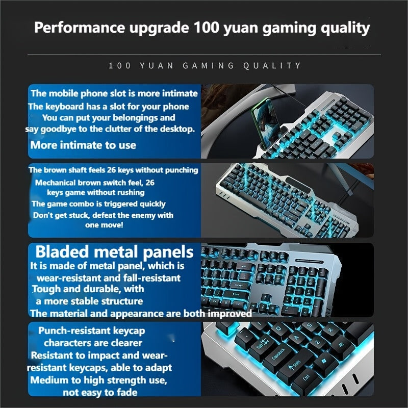 Wired Gaming Keyboard, 104 Keys Full Size, LED Backlight, Ergonomic Quiet Design, USB Power, Adjustable Volume Knob, for Desktop And Laptop Computers, Office Accessories
