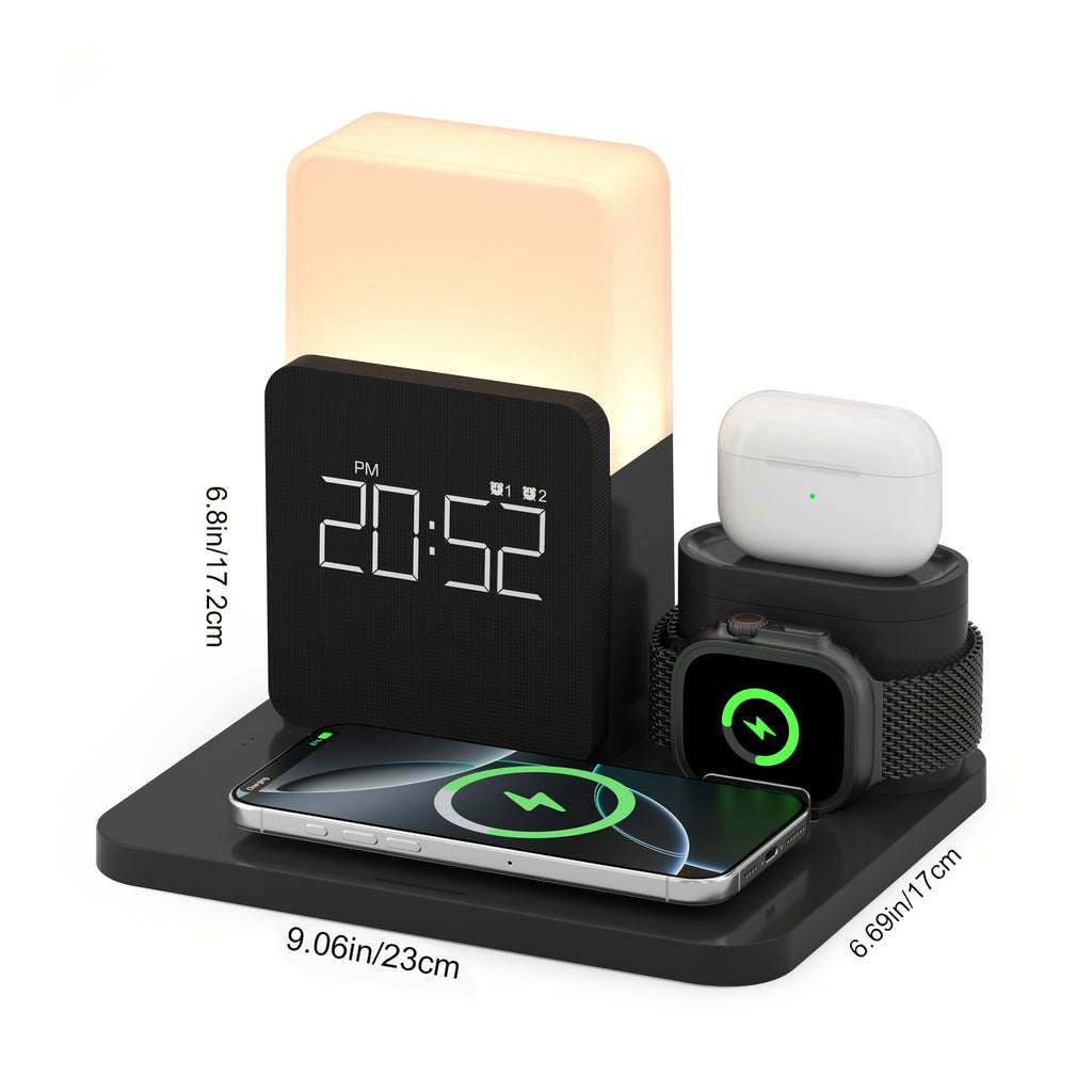 3-In-1 Wireless Charging Alarm Clock for Iphone 15 Wireless Charging Dock for Iphone 12-16 Samsung Bedroom 3 in 1 Charger Alarm Clock Portable Wireless Charging Station with Alarm Clock