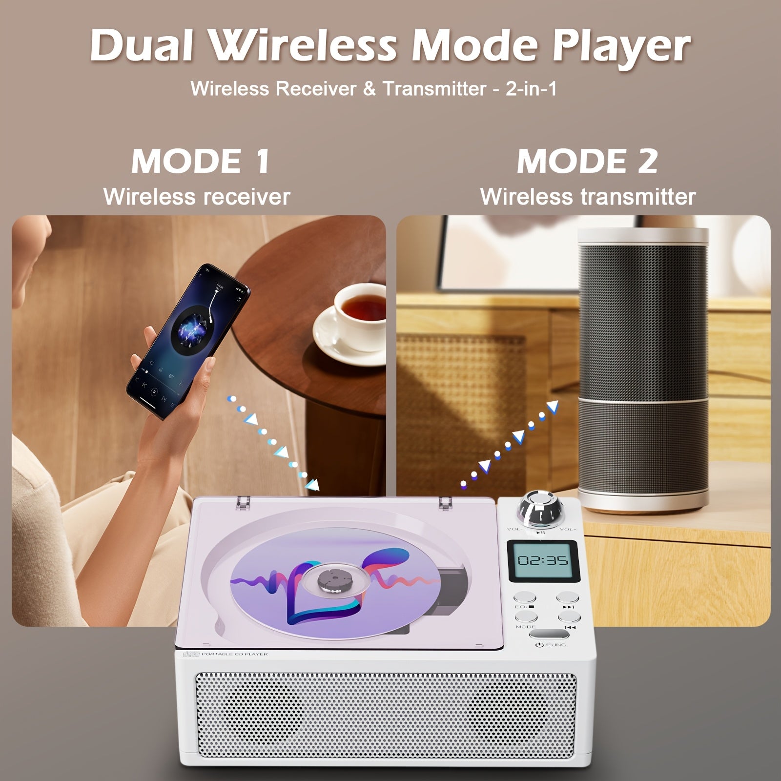 Multifunctional CD Player with Dual Stereo Speakers | USB Player, AUX Input, FM Radio, Type C Charging, LED Display, Remote Control, BT Receiver, Stereo Earphone Jack - M-AMAZUP