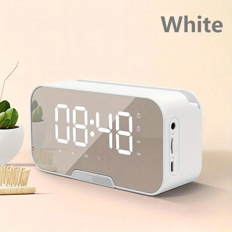 Compact Pink Portable Speaker, FM Radio, LED LCD Mirror, Wireless Microphone, Wireless Connection, USB Charging, High Quality Audio, TF Card, Adjustable Volume And Brightness. Suitable for Easter, Birthday Gifts, Mini Wireless Alarm Clock Speaker