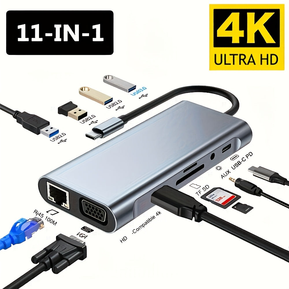 11-in-1 USB-C Expansion Dock - Multiple High-Speed USB-C Ports, Triple Display Setup, Fast PD, Gigabit Ethernet, 3 USB Ports, Microphone/Audio, SD/TF Card Reader - Universally Compatible with MacBook, Windows, And Other USB-C