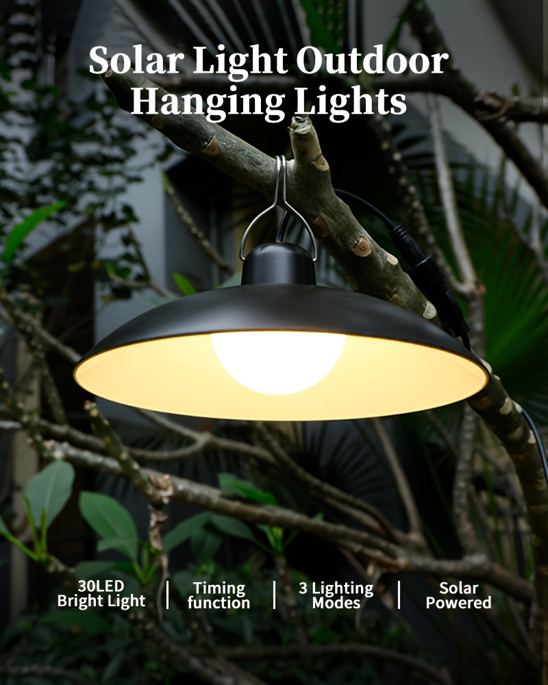 1 Pack Solar Pendant Light, Indoor Outdoor Solar Powered Lighting Fixture, Adjustable Brightness, 3 Brightness Modes, Rechargeable Solar Battery, 3200 Mah Large Capacity Battery, Remote Control, 2 Solar LED Bulbs, Warm Light And White Light Styles