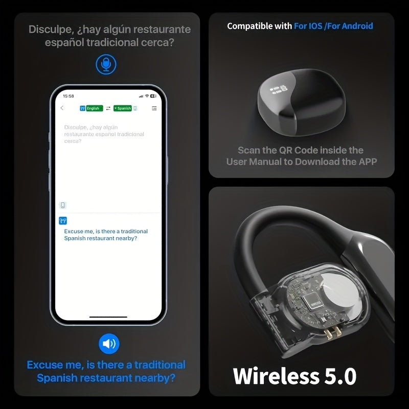 Real-Time Languages Smart AI Translation Earbuds - Translate In Real-Time, Providing Precise Simultaneous Interpretation to Eliminate Language Obstacles for Seamless Business Trips, Social Interactions, Education, Work, And Conferences,