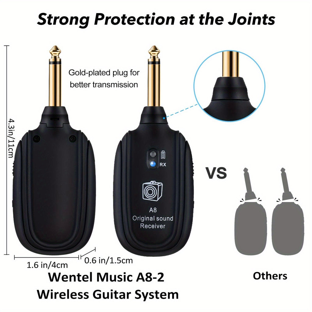 UHF Wireless Audio, 100ft Long Range, Plug & Play, with Noise-Free Transmission for Live Performances, Compatible with Guitar, Bass, Violin, Keyboard - 2 Transmitters + Receiver, Guitar Wireless System, Musical Performance Gear, Durable