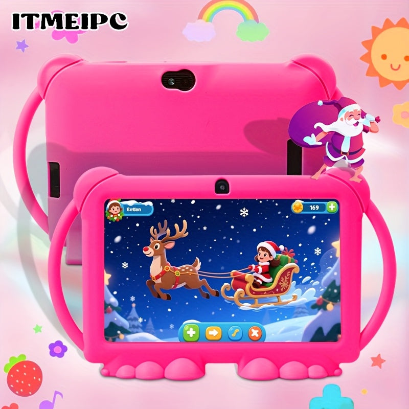ITMEIPC, 2025 New Models, 7 Inch Android Kids Tablet, Android14, 4GB(2GB+2GB) RAM 32GB ROM Dual Camera, Wi-Fi, Large Screen Learning Entertainment Tablet Parental Control Pre-installed Apps, HD Screen Protective Case High-Performance Student Tablet