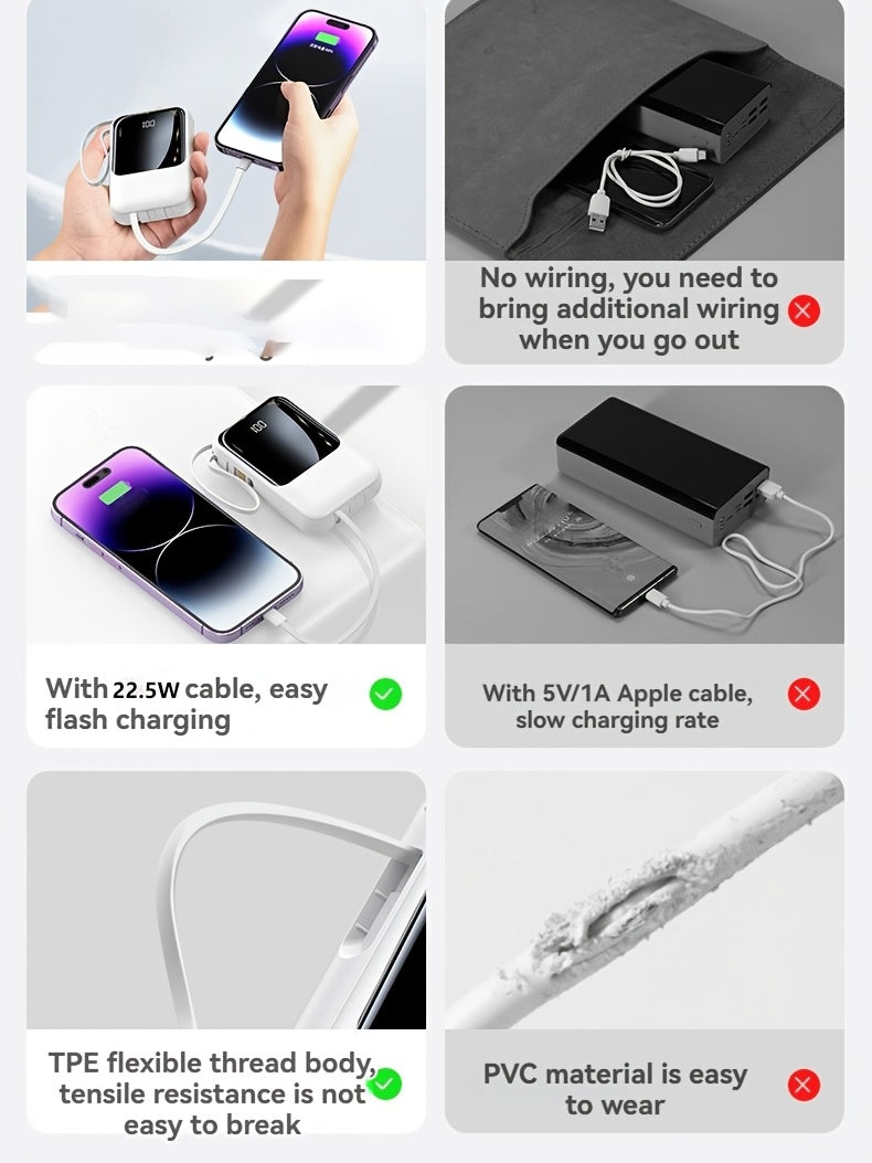 2026 New Model, 21000mAh Mini Power Bank, 5W Slow Charging - 22.5W Fast Charging Power Bank, Ultra-thin LED Display Mobile Charger, Compact External Battery Pack Phone Charger, Holiday Gift, High-capacity Power Bank, Compatible with Various