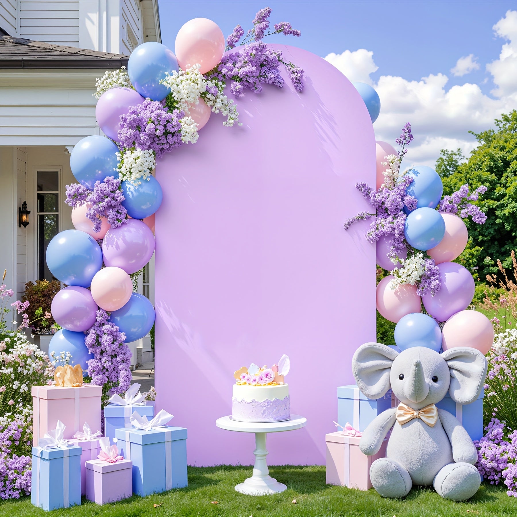 2pcs 6Ft X 6.6Ft Elegant Polyester Spandex Photography Backdrop, Stretchable And Wrinkle-Free, with Bottom Zipper Design for Arched Cover Photo Background Prop, Suitable for Parties, Wedding Ceremonies, Gender Reveals, Birthday Parties, Etc