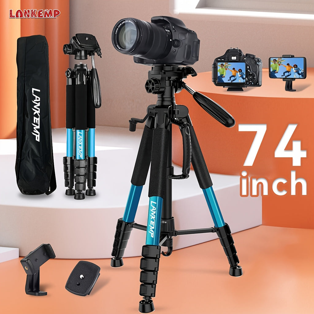ALEiMON Aluminum Alloy Tripod, 74-inch Professional Heavy-duty Stand with Dual Quick Release Plate, Phone Clip, Carrying Bag for DSLR Cameras, Cell Phones, Projectors, Scopes, Webcams