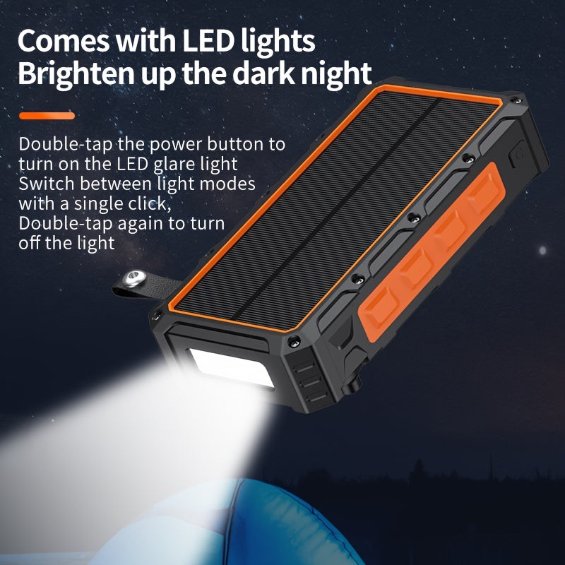 This 30000Mah Power Bank Features a Wireless Charger, a Hand Crank with a Wire, And Includes Three Cables. It Supports 15W Fast Charging with Seven Output Ports And Four Input Options, And It Is a Solar-Powered Portable Charger Equipped with SOS