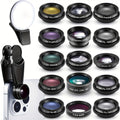 16pcs Camera Lens Set for Phones, Featuring 16 Different Lenses Including a Selfie Light, Universal Clip-On Design, And 198-Degree Fisheye, Wide-Angle, Macro, Kaleidoscope, And CPL Lens Attachments, Compatible with Most Mobile Devices