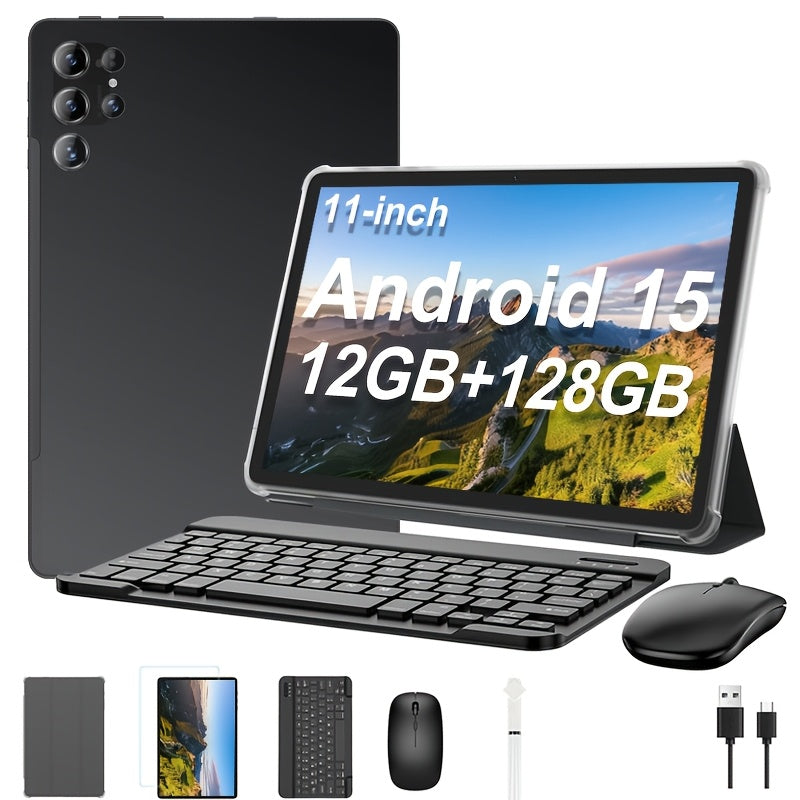 [2in 1 Tablet PC] 2in 1 Android 15 Tablet Latest Tablets, 11 Inch Tablet 12GB RAM 128GB ROM, 2in 1 Tablet with Keyboard, Case, Stylus, Long Battery Life, Tablet PC, 5G Wifi, 8MP+20MP Dual Camera, 1280 * 800 FHD IPS Screen, Tablet, Pad