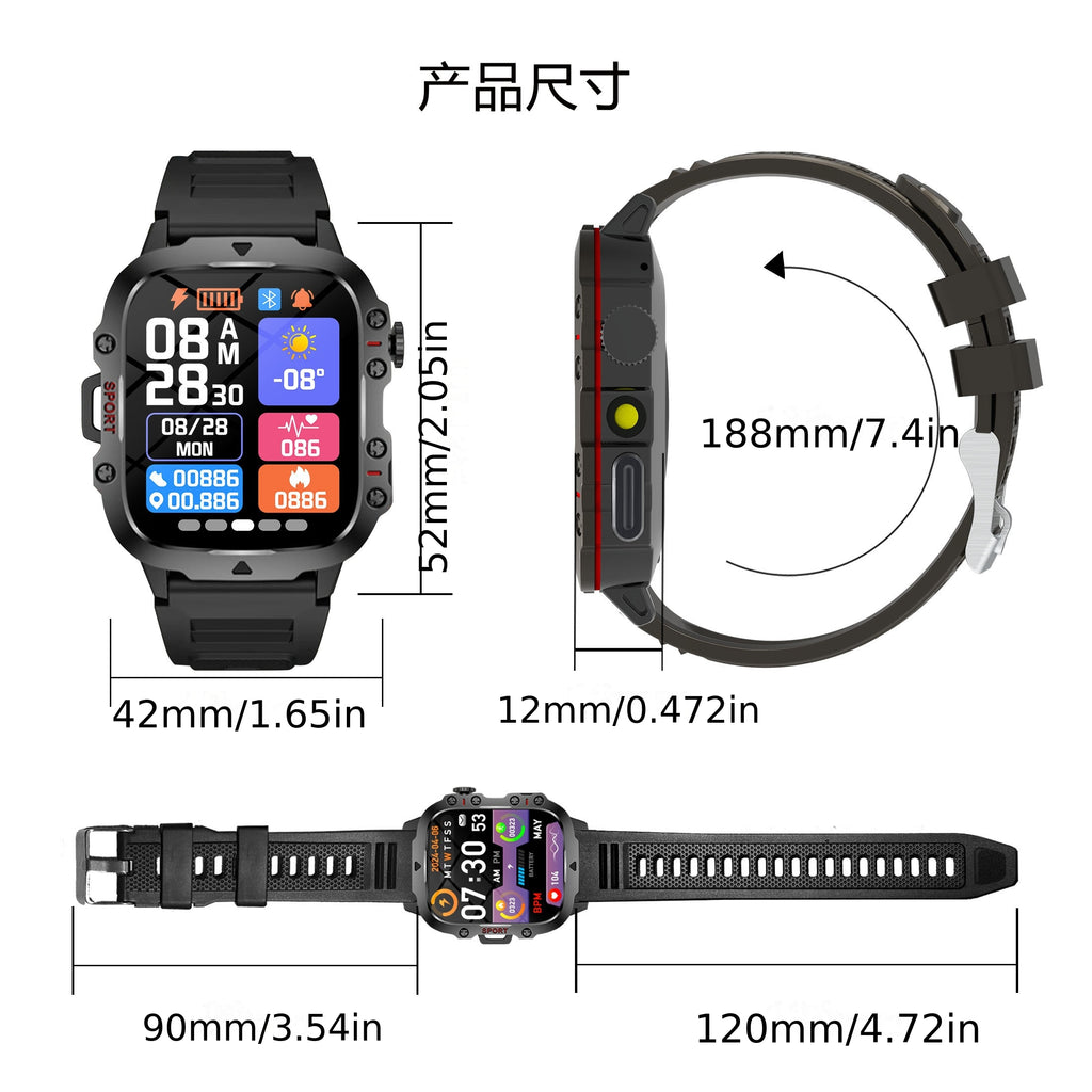 [Perfect Holiday Gift] Men's Outdoor Smart Watch - 4.6 Cm, HD Touchscreen, Outdoor Sports Watch LED, Wireless Calling, USB Charging, Multiple Sports Modes, Compatible with Android And Iphone, Perfect Holiday Gift (Black)