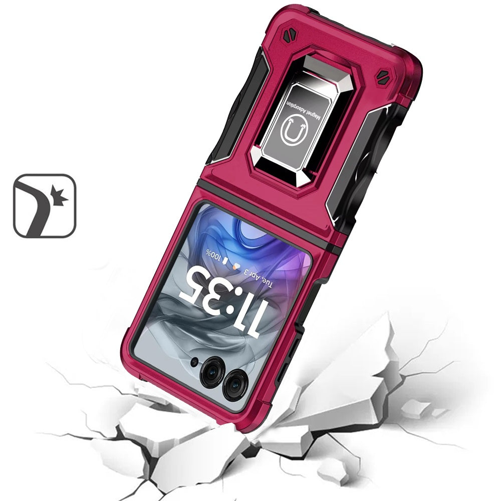 For Motorola Razr 2024 Phone Case, Defender Metal Magnetic Ring Stand Hybrid Cover