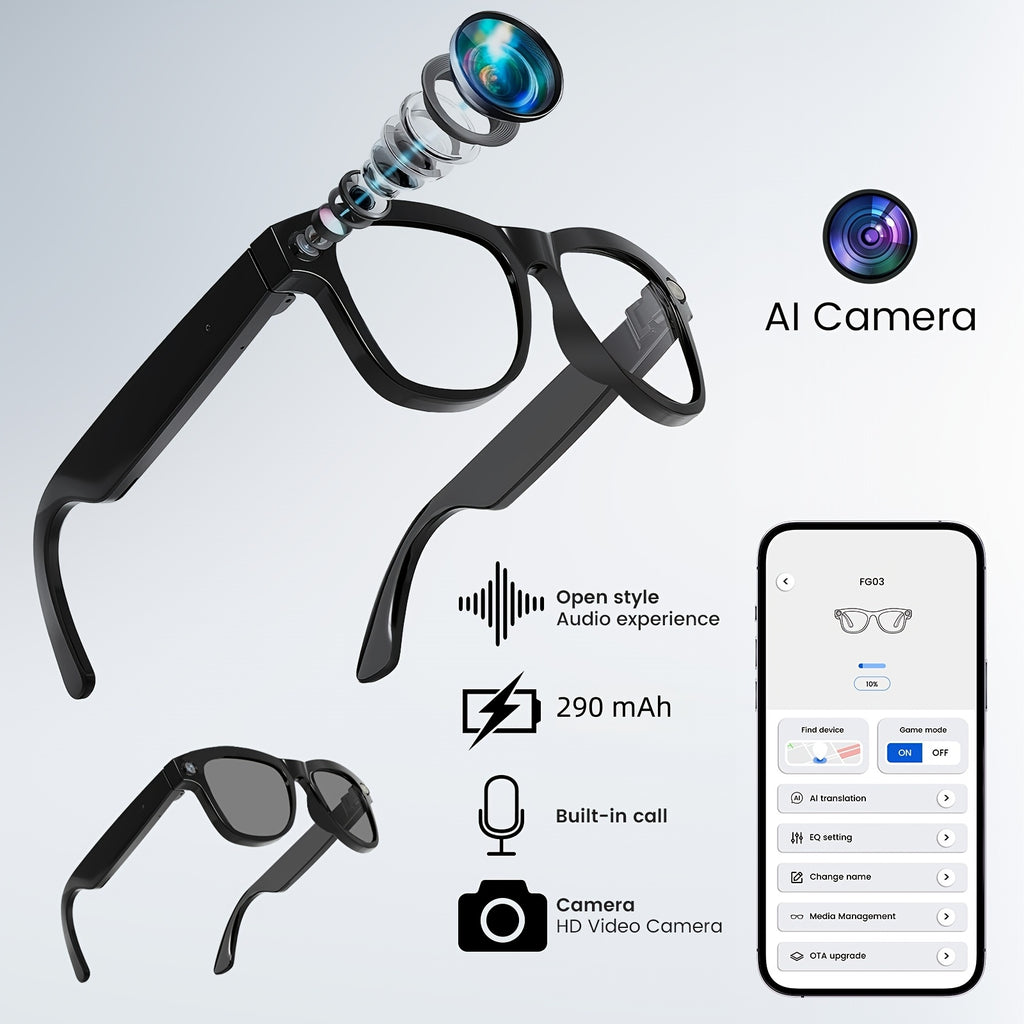 [200MP Dual Cameras] Klzo's Latest Wireless Smart Glasses, Ai-Enabled Camera Glasses with Dual Cameras And 200MP Resolution, Designed for Cycling And Sports Photography. Features Include Ultra-Long Battery Life, High-Fidelity Audio, And Touch-Activated Vo