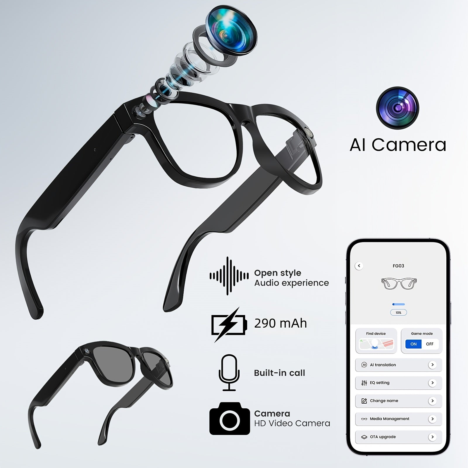 [200MP Dual Cameras] Klzo's Latest Wireless Smart Glasses, Ai-Enabled Camera Glasses with Dual Cameras And 200MP Resolution, Designed for Cycling And Sports Photography. Features Include Ultra-Long Battery Life, High-Fidelity Audio, And Touch-Activated Vo