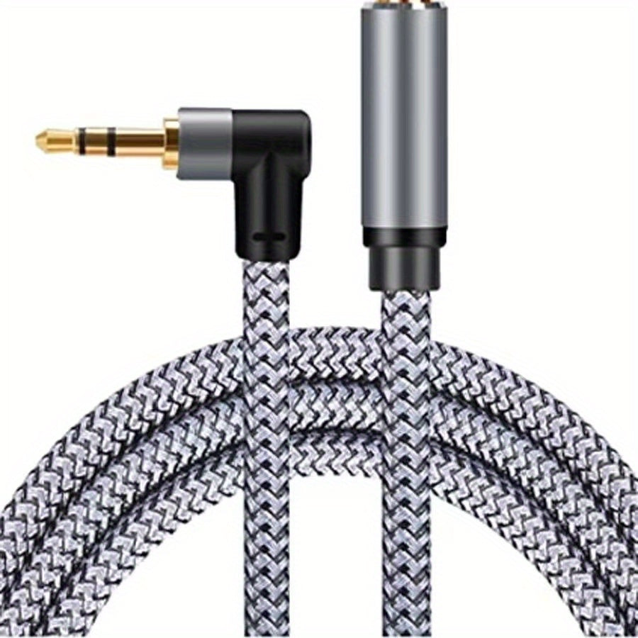 Elbow Car-mounted AUX Audio Cable | 3.5mm Female to Male, Round, Tinned Copper Core, Universal for Computer and Phone Audio Connections