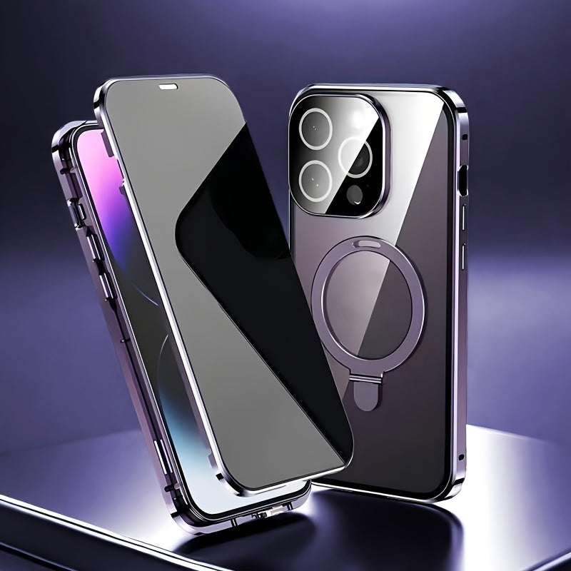 Phone Case - All-Inclusive Phone Case for Iphone 16, Magnetic Double-Sided Glass Privacy Case for Iphone 12, 13, 14, 15 And 16 Pro Max Plus with Security Lock And Compatible with Kickstand And Camera Lens Protection. 15Promax, 16Plus, 16Pro
