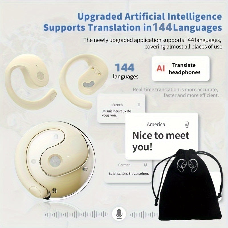 144-Language AI Translator Earbuds - 0.3s Real-Time Voice Translation, Noise Cancelling Mic & 40H Battery for Travel/Business, No Delay!Includes Headphone Storage Pouch