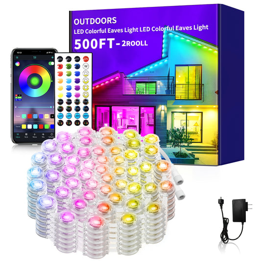 [RGB Eaves Lights] 500Ft Permanent Outdoor Light, RGB Eaves Lights, Scene Modes Outdoor Under Eave Lighting, Led Lights for Decor, Garden Decor, House, Party