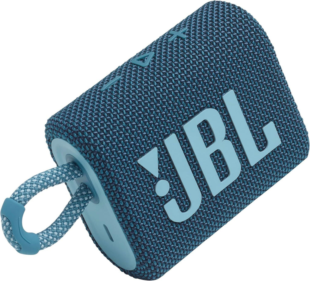 JBL Go 3 Portable Mini Bluetooth Speaker – Big Audio & Punchy Bass in a Pocket-Size Design, IP67 Waterproof & Dustproof for Shower/Beach/Pool, Up to 5 Hours Playtime per Charge, Rugged Fabric & Durable Housing, Integrated Carry Loop, USB-C Fast Recharge,