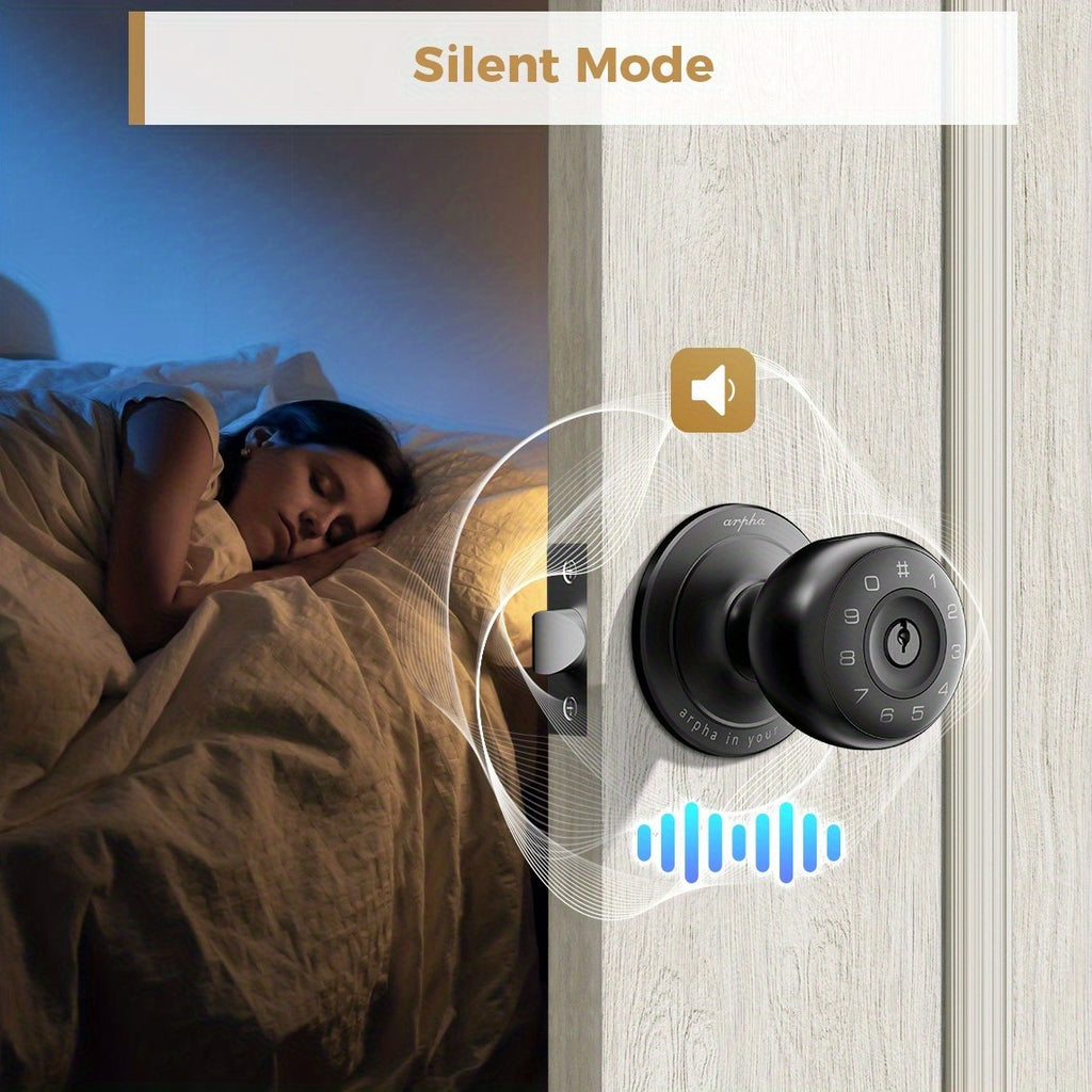 Arpha Smart Door Knob, Fingerprint/App/Physical Key, Entrance Mode/Passage Mode/Privacy Mode, Strong And Durable, Replaceable Battery (Not Included)