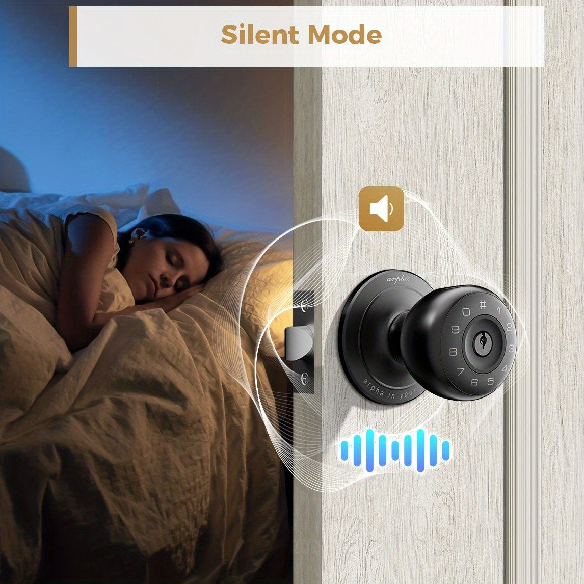 Arpha Smart Door Knob, Fingerprint/App/Physical Key, Entrance Mode/Passage Mode/Privacy Mode, Strong And Durable, Replaceable Battery (Not Included)