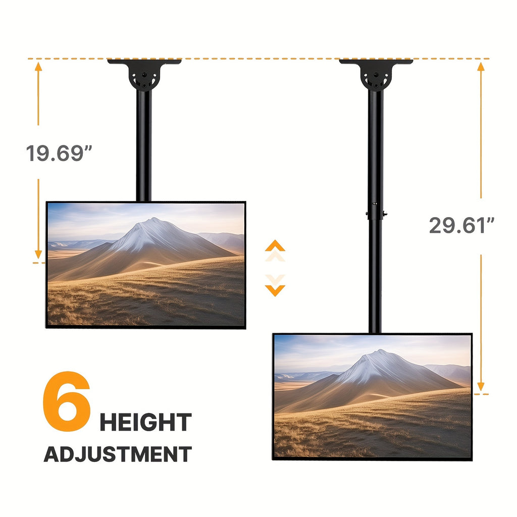 Black Height Adjustable Ceiling TV Mount, Rotating TV Bracket, Full Motion Hanging Ceiling TV Mount For 26-65 Inch Flat Screen Displays And TVs, Pole Ceiling Mount, Supports Up To 110 Lbs, Max VESA 400x400mm.