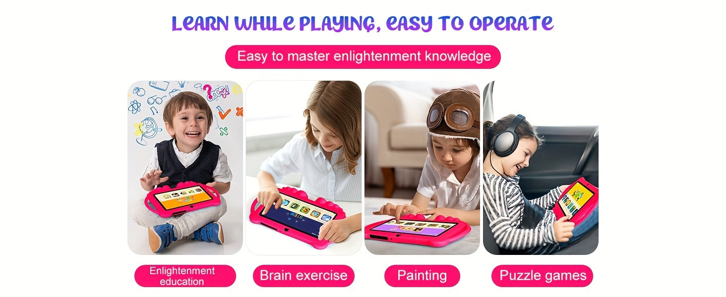 7 Inch Tablet for Kids, 32GB ROM 2GB RAM Android 14.0 Tablet with 2.4G Wifi, GMS, Eye Protection Screen, Parental Control, Education APP, Dual Camera, Shockproof Case, Games, Tablet, Pad