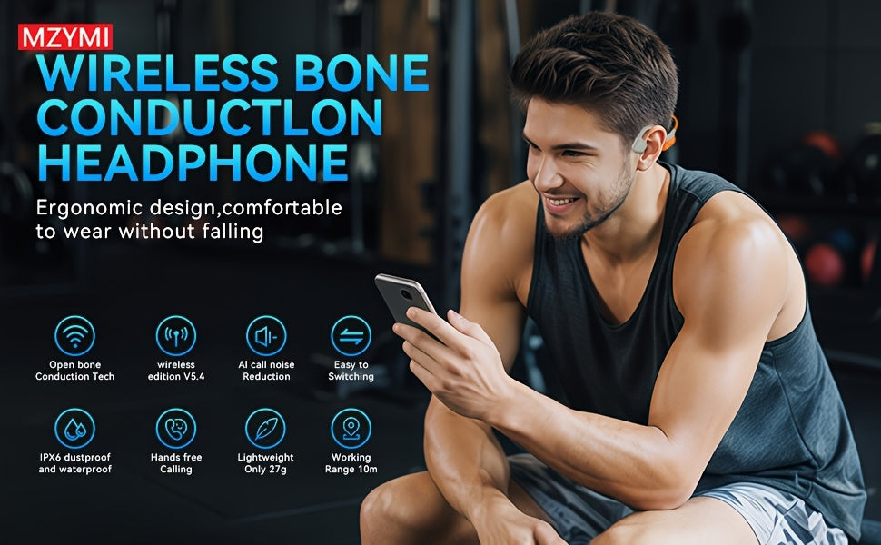 Bone Conduction Headphones 15H Playtime, Bone Conduction Earbuds, Open Ear Headphones Wireless Earbuds Sport Headphones with Mic Headset for Running, Cycling
