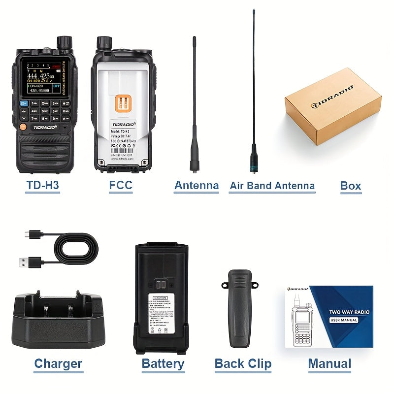 TIDRADIO TD-H3 Ham/ GMRS Handheld Radio, Two Way Radios with USB-C Programming & Charging, Long Range Radios with with 2500mAh Battery and Air Long Antenna, Key Frequency Match