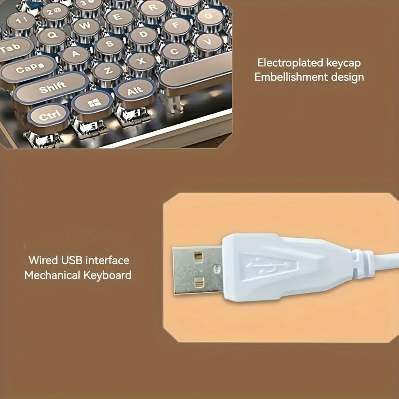 Typewriter Mechanical Keyboard Green Shaft Punk Gaming Laptop Office Wired Real Mechanical Keyboard Mother'S Day Gift