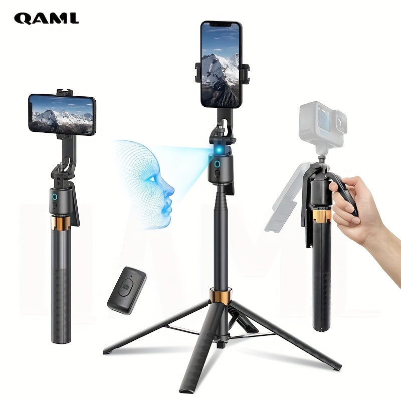 QAML 2025 NEW Q13 Aluminum Alloy Selfie Stick Tripod with 360° Face Recognition, Multi-Function Phone Holder with Remote, Extendable Travel Stand for iPhone, Android, Camera, Live Streaming, Video Platforms Vertical Adjustment for iPhone & Xiaomi Smartpho