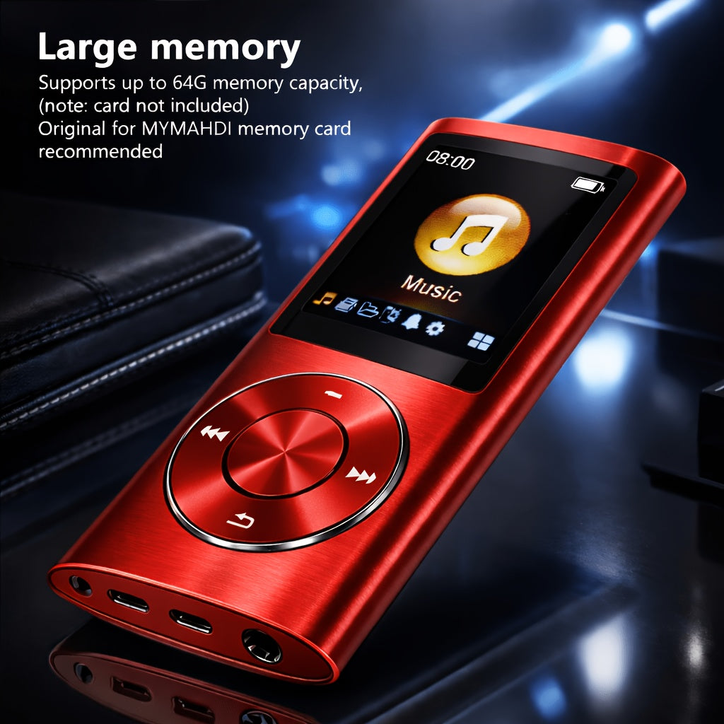 Portable MP3 Player, Stylish Slim 1.8 Inch LCD Music Audio Player with Earphone And Charging Cable, Aluminum Alloy Body, 200mAh Rechargeable Lithium Battery, Supports MP3 WMA FLAC APE, TF Micro SD Card Playback Up to 64GB Card Not Included