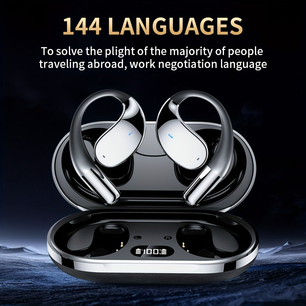 Menzluio AI Translation Earbuds, Bone Conduction Wireless Headphones, 144 Languages Real-Time Translation, 6-Mic Smart Noise Cancellation, Meeting Recording Real-Time Translation, Touch Control, Deep Bass