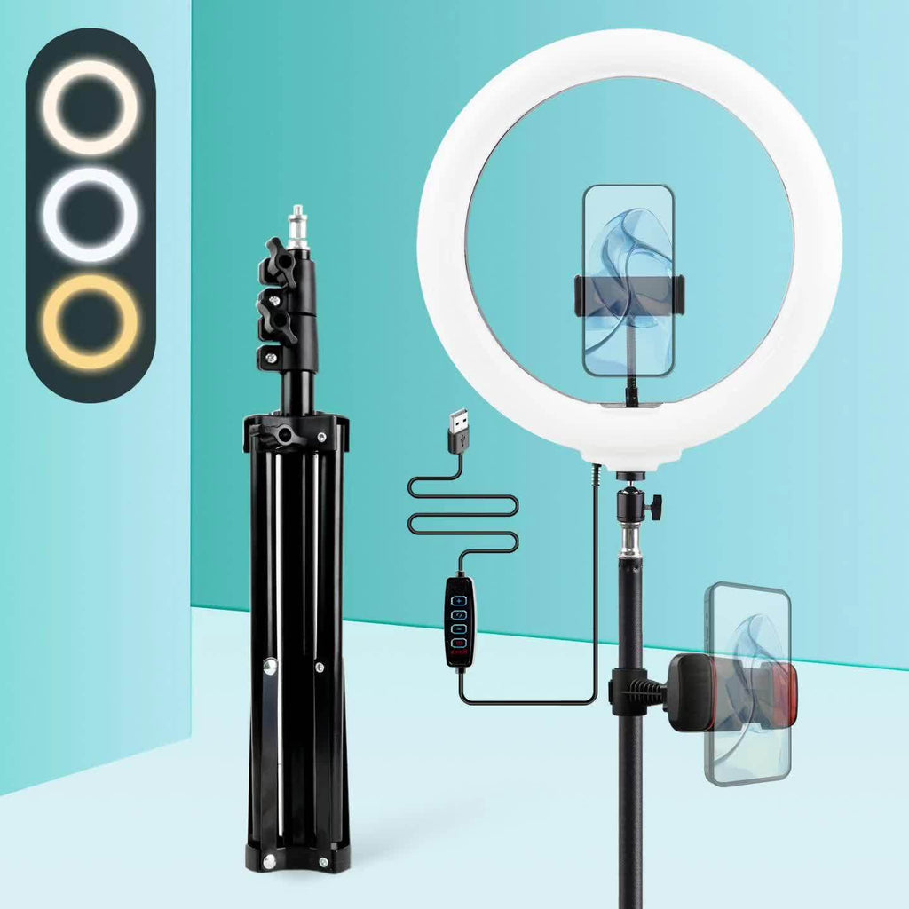 10" Ring Light with 43" Extendable Tripod Stands And Phone Holder, Dimmable LED Circle Round Light for Selfie Camera Photography/Makeup/YouTube Video/Vlogging/Live Streaming