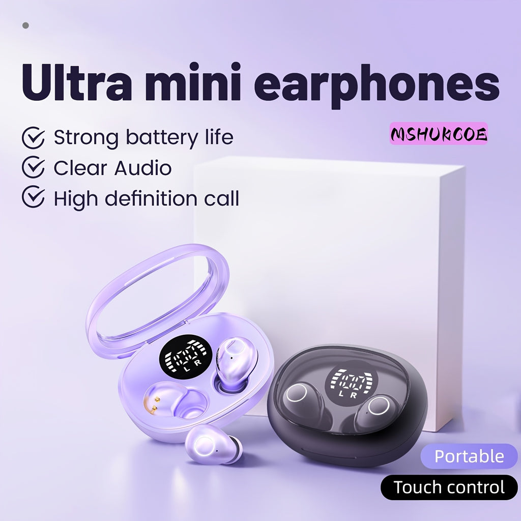 MSHUKCOE Ultra Compact Mini Wireless In Ear Wireless Earphones 5.4- True Wireless, Noise Cancelling, High Fidelity Sound Quality, All Day Invisible Design, Touch Control, USB-C Charging, Choice For Running And Sleeping, Compatible With All Phones