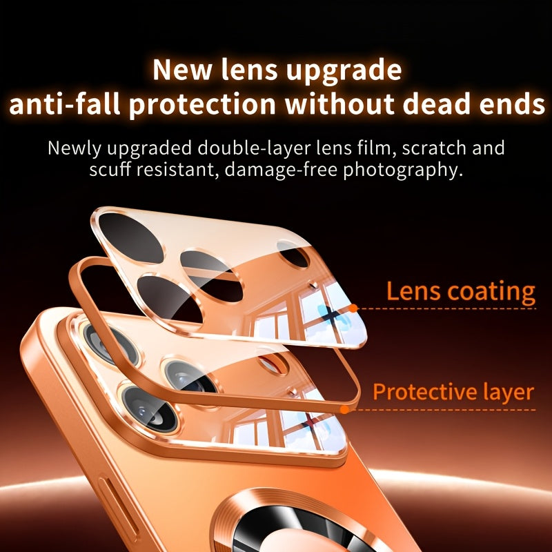 Phone Case: Luxury Matte Titanium Magnetic Wireless Charging Phone Case for iPhone 17 Air 16 15 14 13 12 11 Pro Max Plus Anti-Fingerprint Shockproof Armor Glass Lens Case, Phone Accessories, Fashion Cover, Streamlined Design, High Quality Case