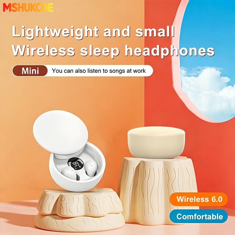MSHUKCOE Invisible Sleeping Headphones - Ultra Small Mini In Ear Sport 6.0 Bluetooth Wireless Earphones, 6D Bass Sound Effect HIFI Music Earbuds, Low Latency, Dual Noise Reduction, And Sleep/Game Mode, Birthday Gifts for Couples, Students, And Adults