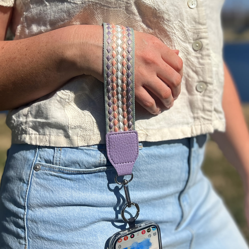 Clip And Go Strap Phone Strap with Pouch, Adjustable Phone Strap Crossbody, Detachable Wrist Strap with Wallet,, with Beaded Phone Charm Lanyard