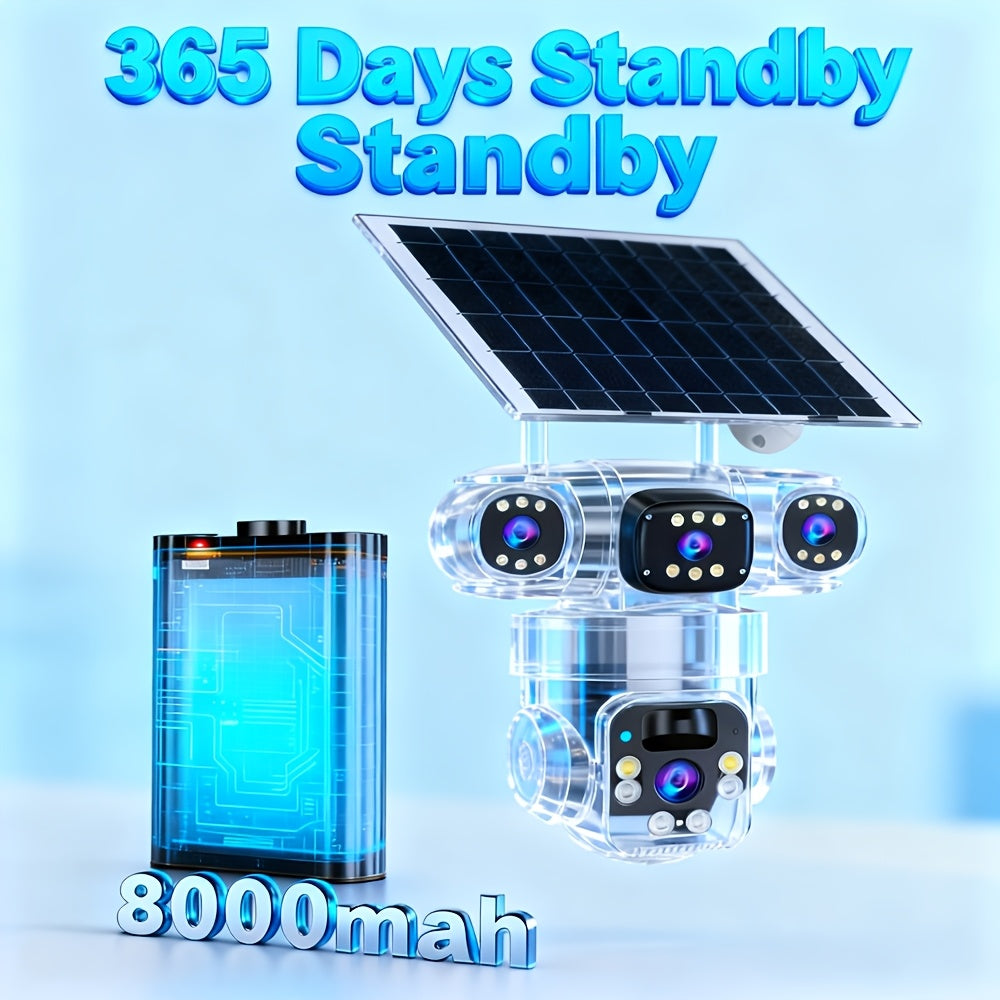 [4K Solar-Powered CCTV] 4K Solar-Powered Outdoor Security Camera | 2.4G Wifi, PTZ, [10X Zoom] 360-Degree Low-Power CCTV Solar Panel Battery Wifi Camera With Color Night Vision, Two-Way Voice For Home/Business/Driveway/Parking Lot