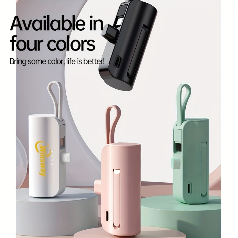 WINSWAY Dual Port 5000mAh Capsule Mini Pocket Mobile Power Bank, Portable Fast Charging Wireless Phone Holder Charger, Comes with Type-C Data Cable, Can Charge Two Phones At The Same Time, Compatible with Android, Samsung And Other Devices, Suitable