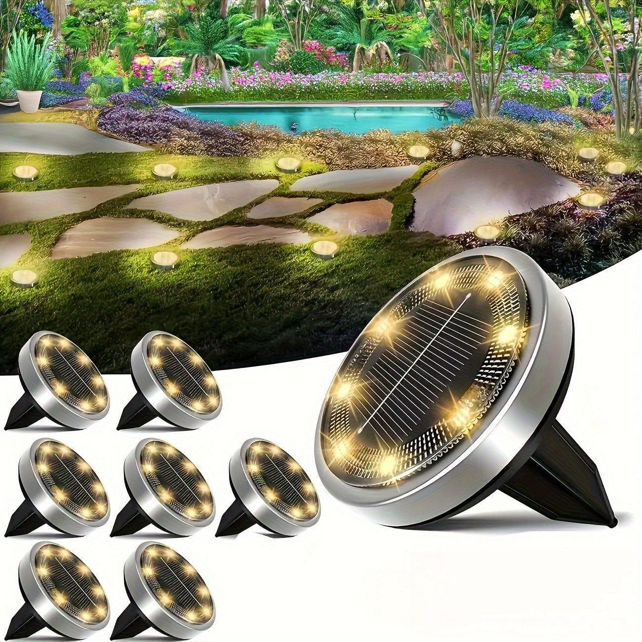 [Solar Light] Solar Ground Decorative Light, Upgraded With 8LED, Durable, Easy To Install, Suitable For Vegetable Gardens, Parks, And Decorative Lighting Options, Outdoor Lighting | Modern Solar Light | Durable Solar Panel, Solar Light, Landscape Illumina